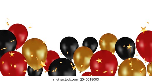 Black Friday sale banner with glossy red, black and gold balloons on white background. promotion