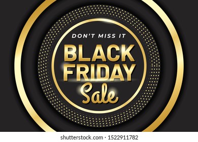 Black friday sale banner with gold color on dark background . Social media banner template, voucher, discount, season sale