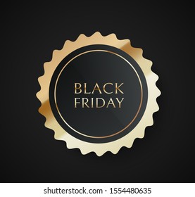Black Friday Sale banner. Black with gold tag or label. Vector illustration
