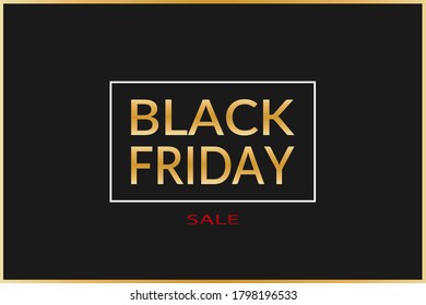 Black Friday sale banner with gold letters on black background. Social media vector illustration template for website and mobile website development, email and newsletter design, marketing material