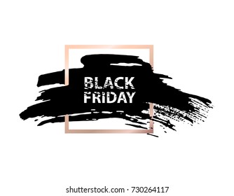 Black friday sale banner. Grunge spot in golden frame with Black Friday inscription. Vector illustration.