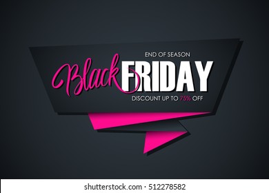 Black Friday Sale banner with handwritten element. End of season, discount up to 75% off. Banner for business, promotion and advertising. Vector illustration.