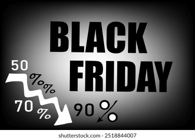 A Black Friday sale banner with an image indicating various percentage discounts on a dark background.A big promotional discount. The concept of a major sale.Advertising flyer.Special offer.Discounts.