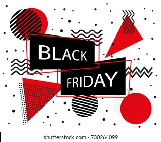 Black friday sale banner. Black Friday inscription on memphis style background. Vector illustration.