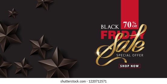 Black friday sale banner layout design template with black stars. Vector illustration