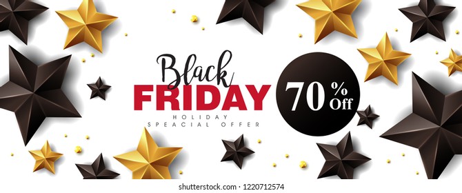 Black friday sale banner layout design template with black and gold stars. Vector illustration Black friday sale banner layout design template with black and gold stars. Vector illustration