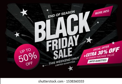black friday sale banner layout design, vector illustration