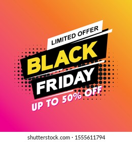 Black friday sale banner layout Vector design with pink, yellow and black abstract background, trendy and modern design