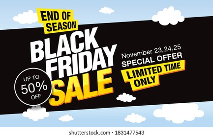 black friday sale banner layout design, vector illustration