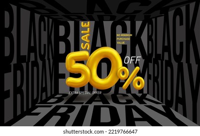 Black friday sale banner layout design. Black Friday letters in perspective. Social media template for website and mobile website development, and newsletter design, marketing material. Vector.