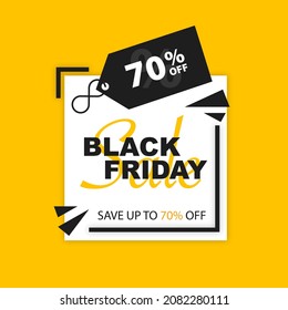 Black Friday sale banner. Mega sale web template on yellow background for promo design. Special offer tag with white typography. Template for promotion, advertising and fashion ads. Vector illustratio