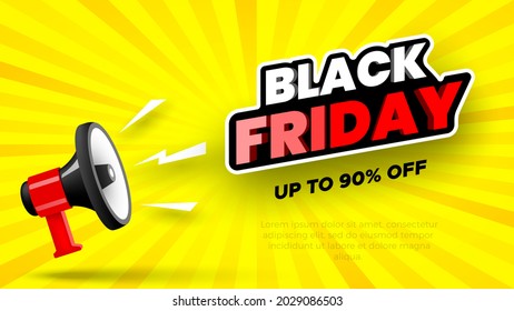 Black friday sale banner with megaphone. Vector illustration.