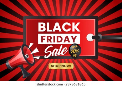 Black Friday Sale Banner with Megaphone : This design asset is perfect for creating attention-grabbing banners or promotional materials for Black Friday sales events.