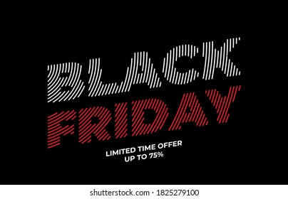 Black Friday Sale Banner. Minimal Style Vector Illustration. Black Friday Isolated On Black Background . Minimal Background With Line Text Effect.