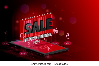 Black Friday. Sale banner. Modern isometric abstract vector. Web online landing page, shopping bargain sales concept.
