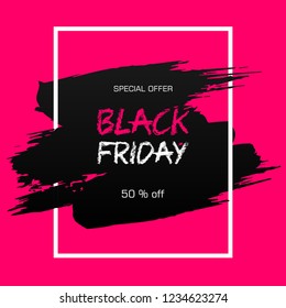 Black friday sale banner in modern style. Shopping discount promotion billboard. Template of poster for business, purchasing, promotion, advertisement. Vector concept of advertising for seasonal offer