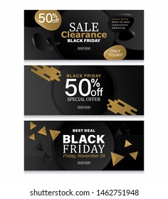 Black friday sale banner with modern dark liquid background.