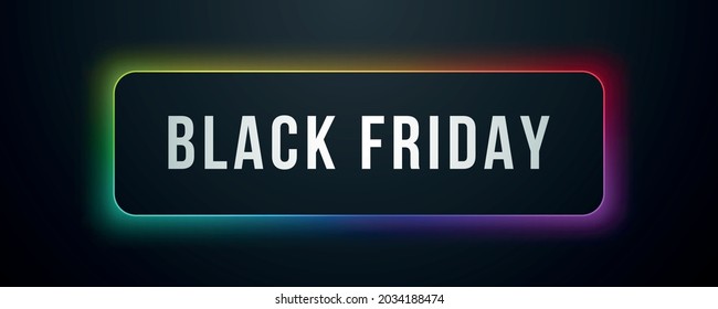 Black Friday Sale Banner. Modern Typography. Sale banner with rainbow glow. Vector Design Template Isolated On Black Background.