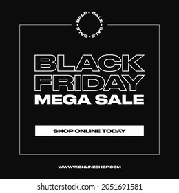 Black Friday Sale Banner. Black Friday Modern Typography Text on Black Background. Square banner vector design template for Black Friday sale advertising, social media post or ad, poster etc.