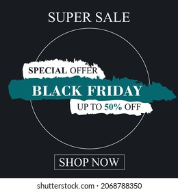 Black Friday Sale banner. Modern minimal design with black and white typography. Template for promotion, advertising, web, social and fashion ads. Vector illustration.