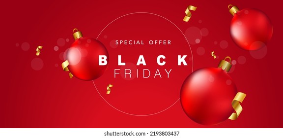 Black Friday Sale banner. Modern minimal design with typography on red background. Template for promotion, advertising, web, social and fashion ads, new year and shopping concept. Vector illustration