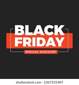 Black Friday Sale banner. Modern minimal design with black and white typography. Template for promotion, advertising, web, social and fashion ads. typography text illustration isolated on black.