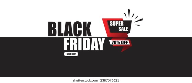 Black Friday Sale banner. Modern minimal design with black and white typography. Black Friday Sale with discount 70% OFF, Banner design Vector illustration