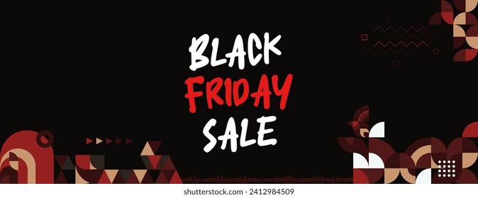 Black Friday Sale banner in modern colorful geometric style. Happy shopping greeting card cover with typography. Vector illustration for a day full of discounts