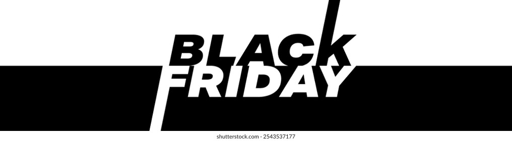 Anuncio de rebajas del Black Friday. Diseño moderno con tipografía de Black Friday sobre fondo blanco y negro. Plantilla de Vector para el Anuncio de Web del viernes negro, publicidad, anuncios de redes sociales, encabezado de Sitio web