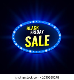 Black Friday sale banner with neon lights. Vector illustration.