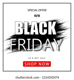 Black friday sale banner on white background. Black blot with text on white background. Black friday logo for banners, web pages, brochure layouts, headlines and flyers, design. Vector illustration.