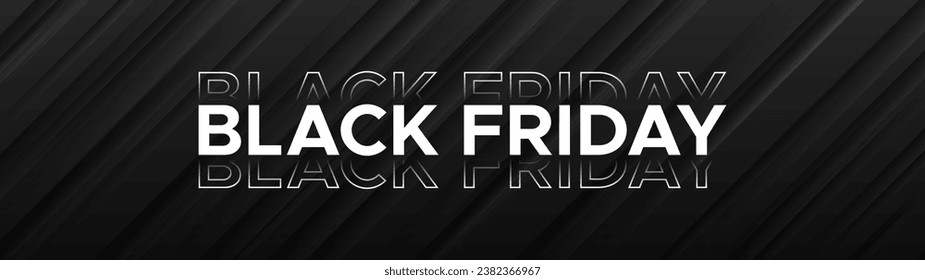 Black Friday sale banner on many black diagonal sharp lines background. Modern discount event banner with random transparent overlapped lines. Black Friday flash sale concept. Vector illustration