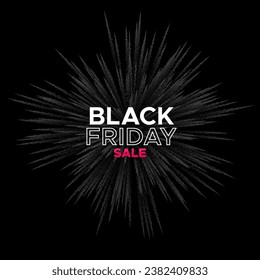 Black Friday sale banner on black abstract powder exploding background. Modern discount event banner. Black Friday flash sale concept for banner, flyer, card, website or marketing. Vector illustration