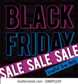 Black friday sale banner on patterned background, vector illustration