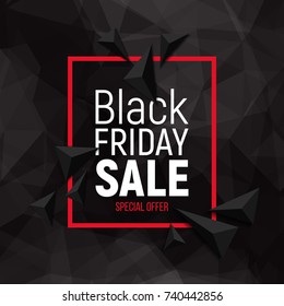 Black Friday Sale banner on polygonal background. Vector illustration.