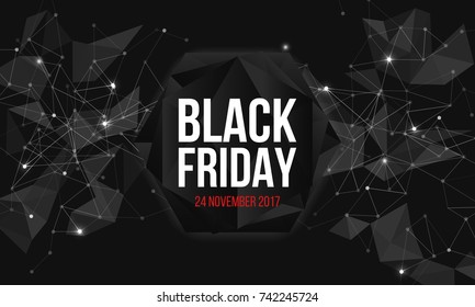 Black Friday Sale banner on polygonal background with connecting dots and lines. Vector illustration.