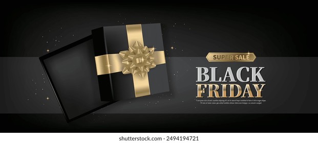 Black Friday sale banner with an open black gift box