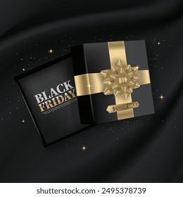 Black Friday sale banner with an open black gift box