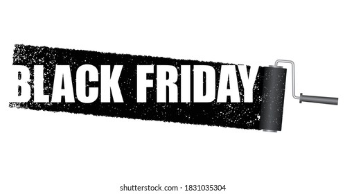 Black Friday Sale Banner With A Black Paint Roller Background. Vector Illustration Isolated On A White Background. 