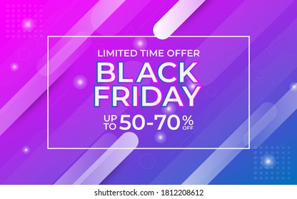 black friday sale banner pink and blue gradient color with white trajectory