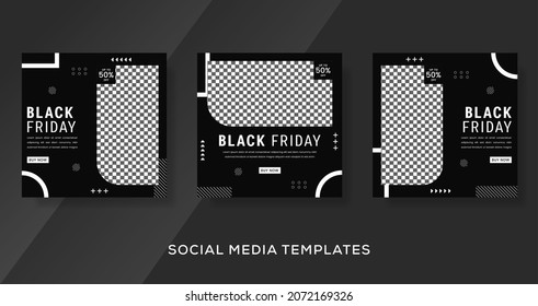 Black friday sale banner post with black and white color. premium vector