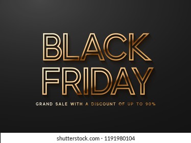 Black Friday Sale. Banner, poster, logo golden color on dark background.