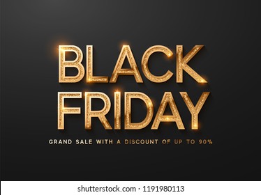 Black Friday Sale. Banner, poster, logo golden color on dark background.