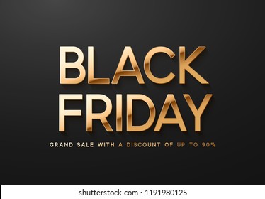 Black Friday Sale. Banner, poster, logo golden color on dark background.