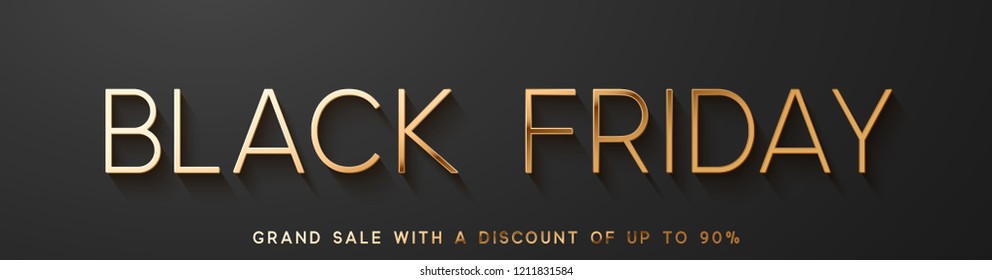 Black Friday Sale. Banner, poster, logo golden color on dark background.