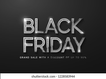 	
Black Friday Sale. Banner, poster, logo silver color on dark background.