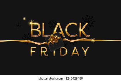 Black Friday Sale. Banner, poster, logo golden color on dark background.