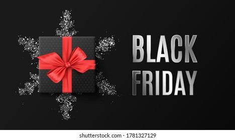 Black Friday Sale. Banner, poster, logo silver color on dark background. Vector illustration