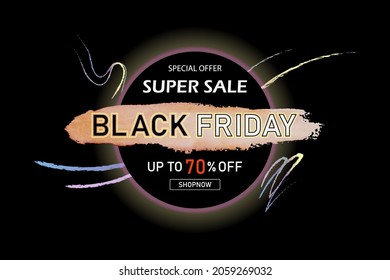 Black Friday Sale. Banner, poster, logo, watercolor template on dark background. Watercolor painting brush stroke template background for poster, flyer, discount, event, design, Vector illustration. 