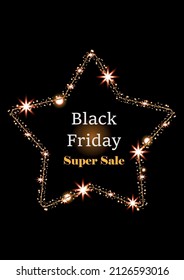 Black Friday Sale. Banner, poster, logo golden shiny star on dark background. 